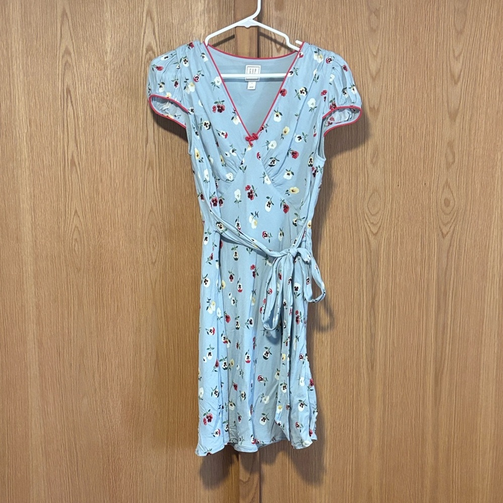 Elegant Light Blue Floral Wrap Dress